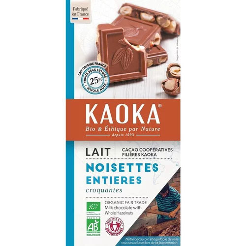 Chocolat au lait aux noisettes entières bio - 180 g