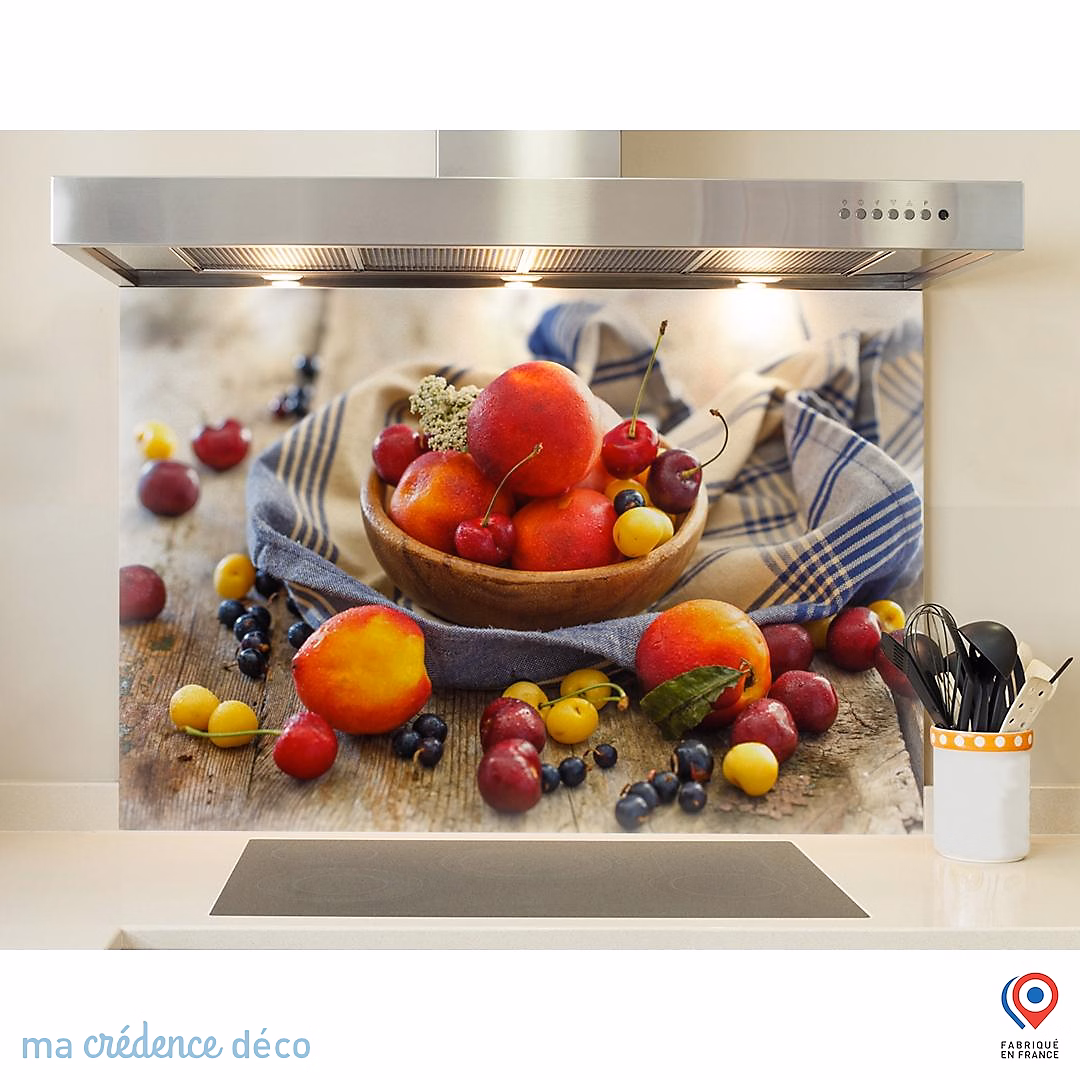 Crédence cuisine fond de hotte fruits rouges – Verre trempé, L 70 cm x H 60 cm, MaCrédenceDéco