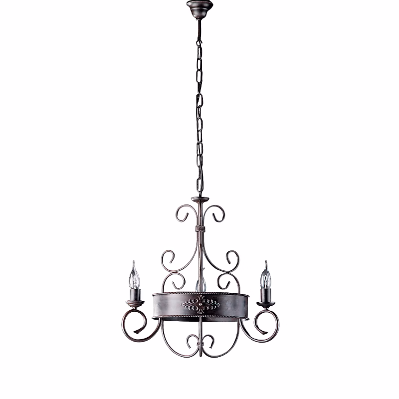 Baltimore Lustre En Fer Laqué Noir Et Rouille 3 Lumières 113 D.54 Bl183 – 3, Rg