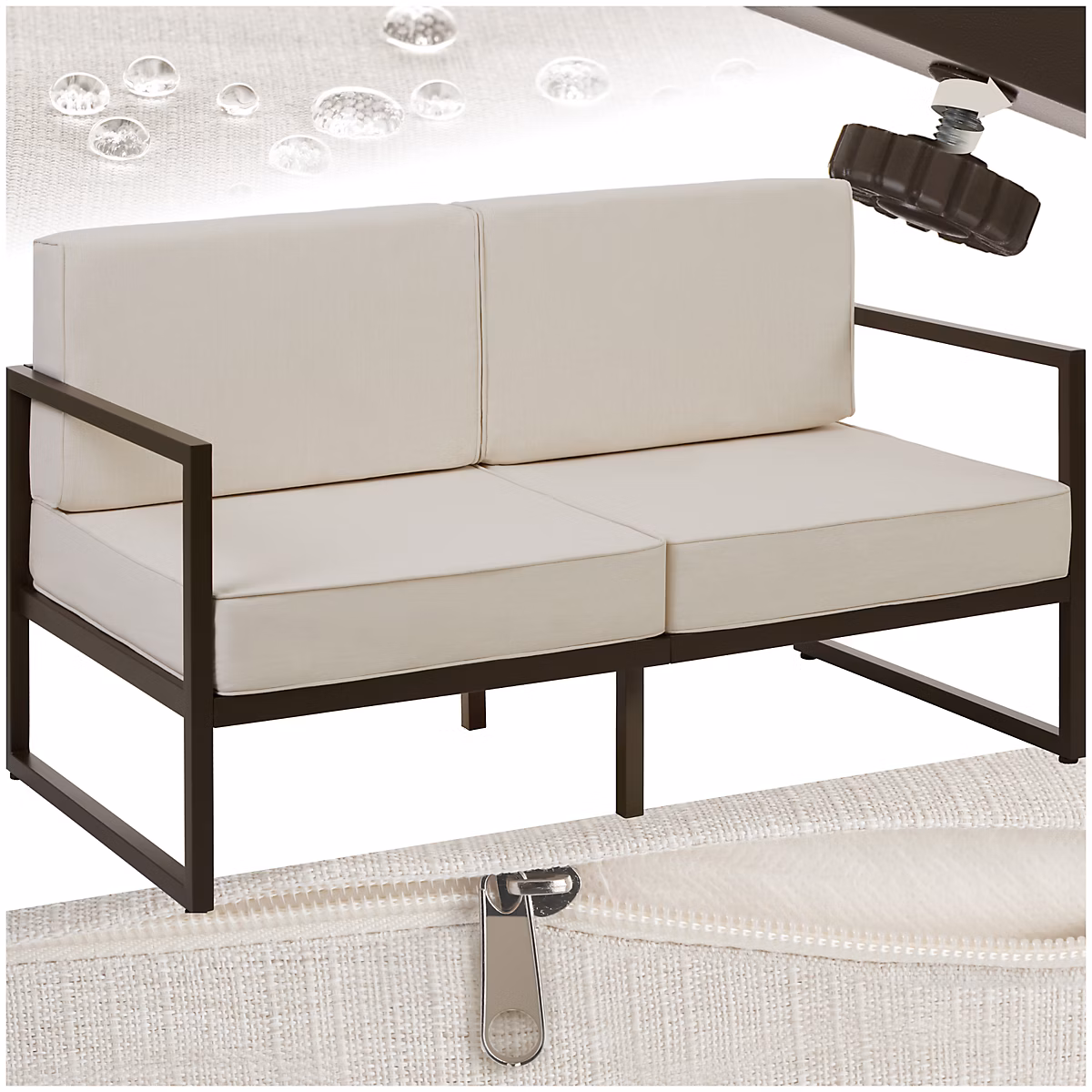 Salon et mobilier de jardin – Canapé de jardin 2 places avec rembourrage épais et housses amovibles