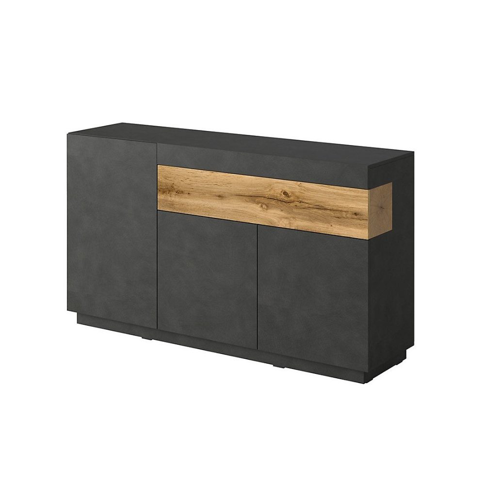 Buffet – bahut | enfilade KILES trois portes et un tiroir. Coloris gris anthracite et chene. Style design
