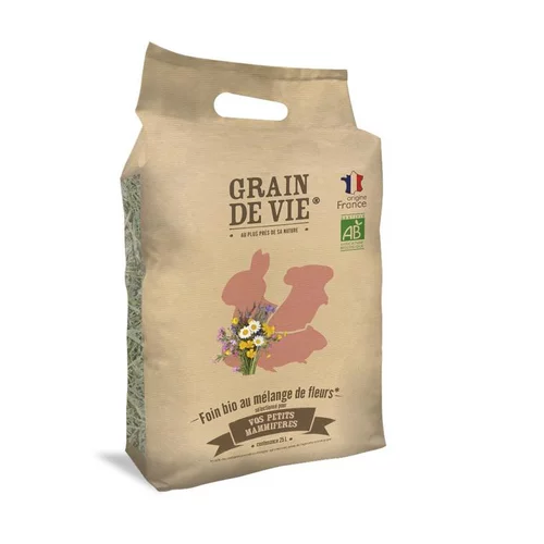 Foin bio au mélange de fleurs pour petits mammifères Grain de vie - 25 L