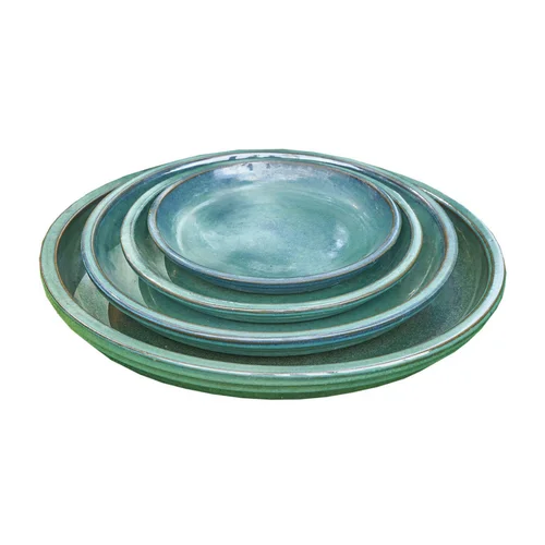 Soucoupe en terre cuite émaillée vert amande Poterie du Bousquet Costa - Ø 24 x H 3 cm