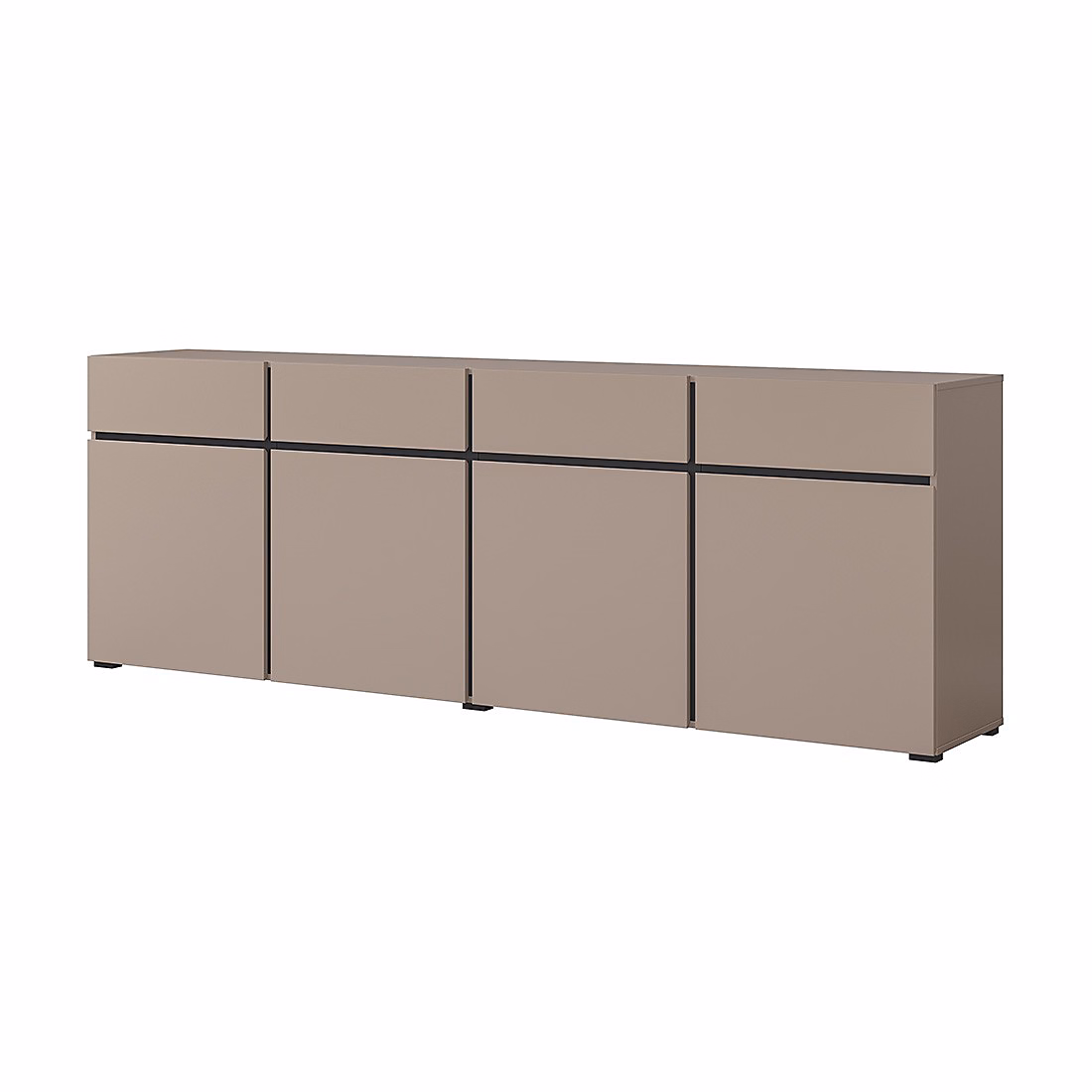 Meuble – Buffet XL coloris beige et noir 225cm collection HAVANA. Bahut design avec 4 portes et 4 tiroirs.