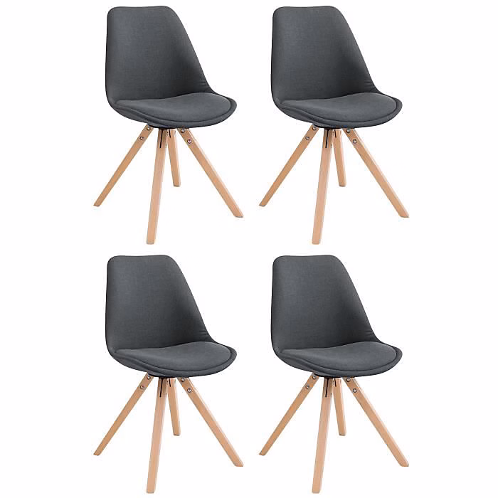 chaises Toulouse en tissu | chaise de visiteur – assise rembourrée – pieds carrés bois Grisfoncé/Nature – lot de 4