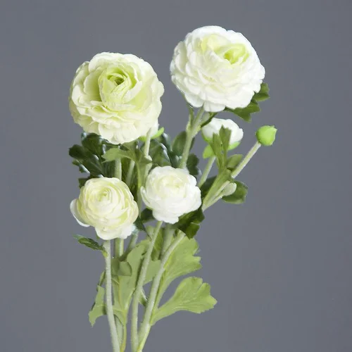 Fleur artificielle renoncule blanche x 3 avec feuillage vert – 62 cm