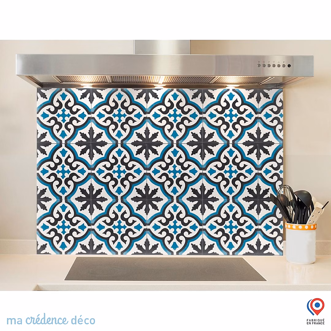 Crédence cuisine fond de hotte Carrelage classique bleu | Alu composite – L 70 cm x H 60 cm – MaCrédenceDéco