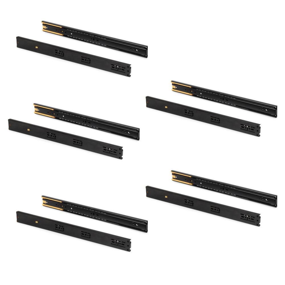 EMUCA SRL 5 paires de coulisses a billes, tiroirs à sortie totale, fermeture amortie, L 350 mm, noir – 350 mm 35 kg
