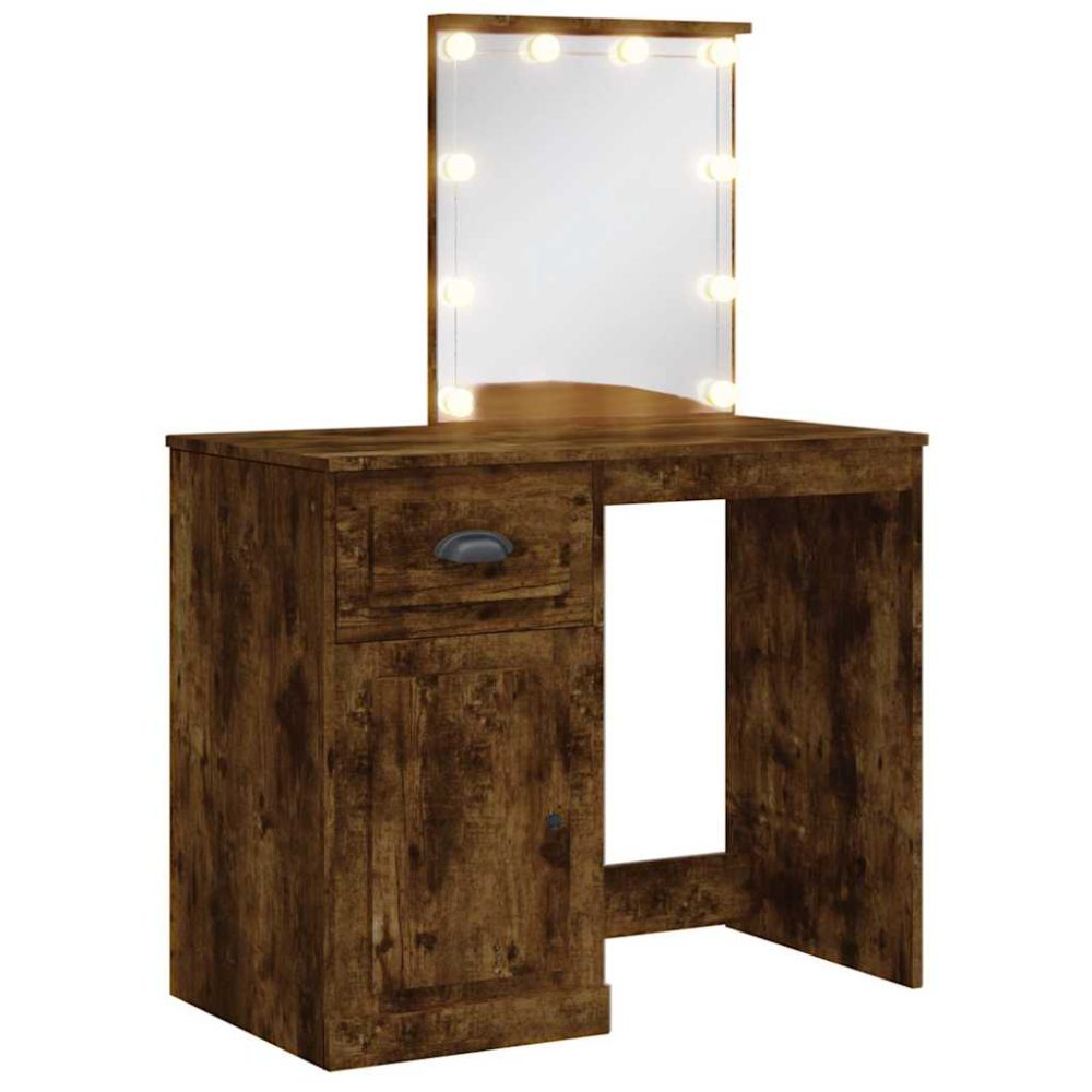 vidaXL Coiffeuse avec lumières LED chêne fumé 90x42x132,5 cm – 5 cm 5V