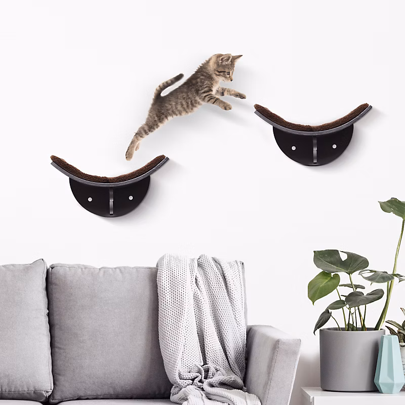 Étagère murale pour chat en MDF marron avec coussin polaire – Réf. QSFOVEETY9777211094