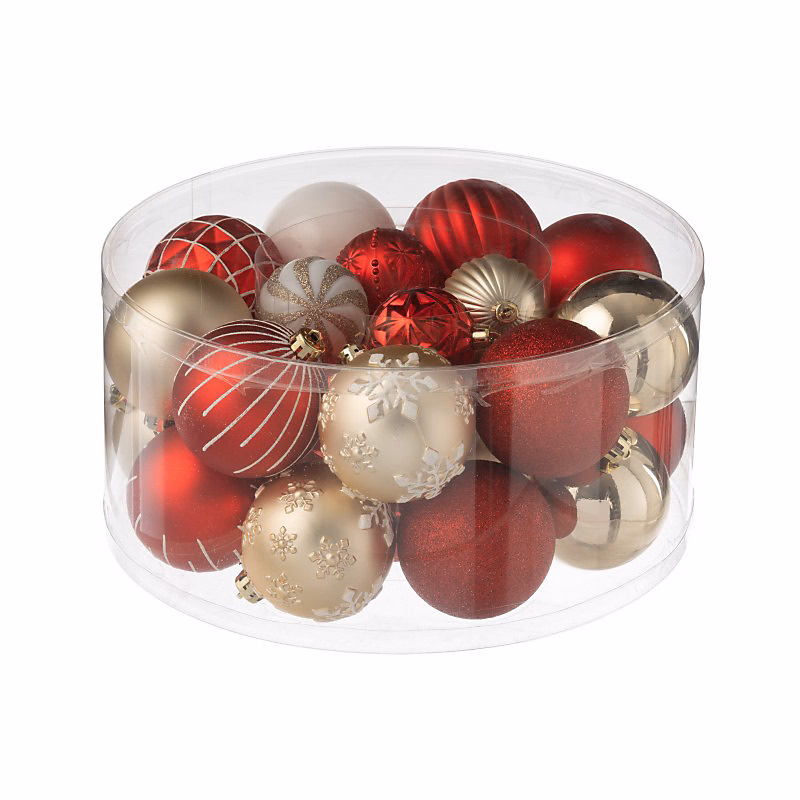 Boite de 30 boules de Noël en plastique rouge D4 et 8 cm – Réf. OGOSQNUDV6540504185