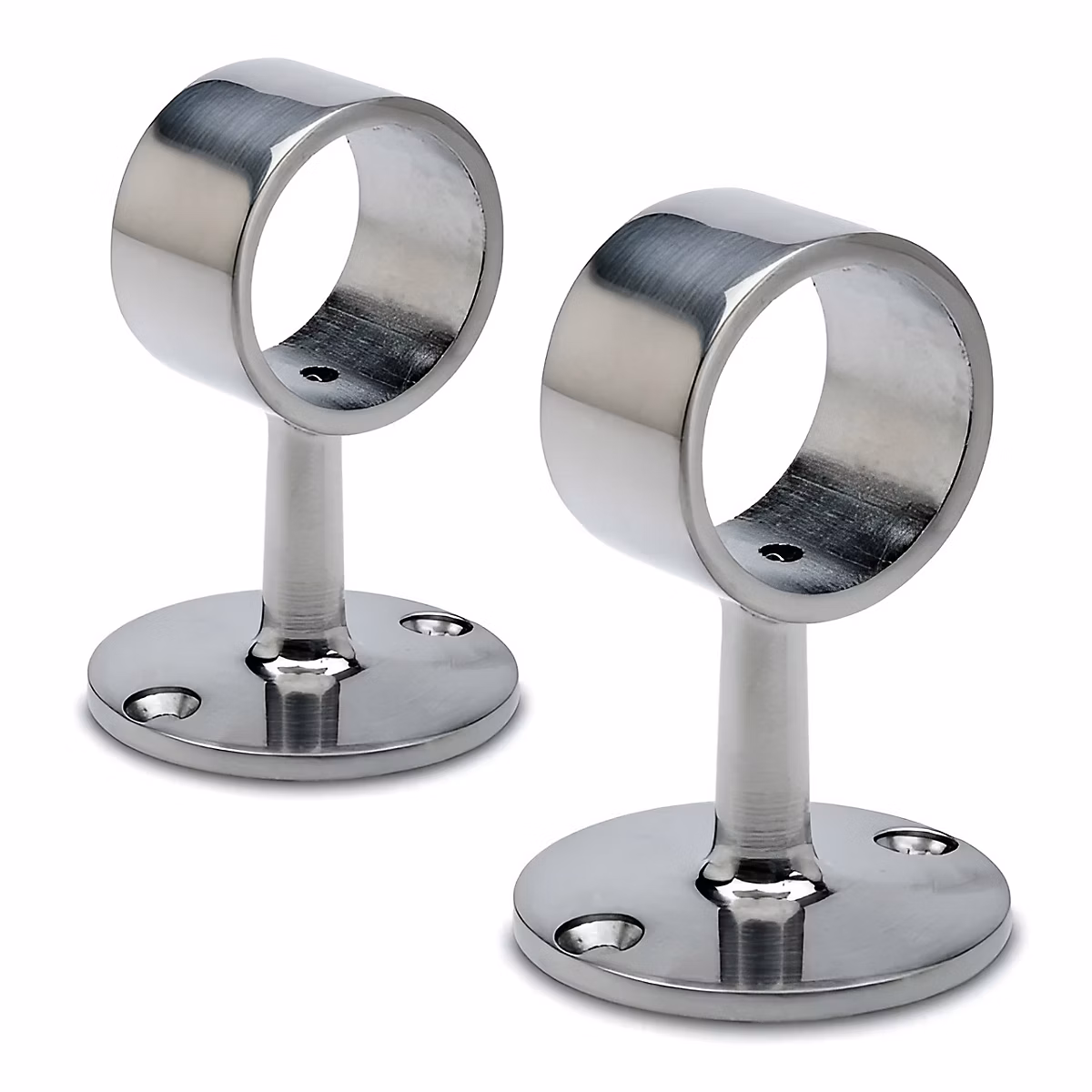 2 x Support traversant pour tube diam. 38 – 1 mm, 2 vis de fixation, Zamac aspect inox brossé