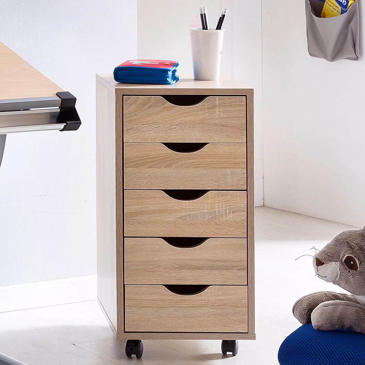 Caisson de Bureau 33 × 64 × 38 cm Placard de Rangement Mobile avec Roulettes FineBuy