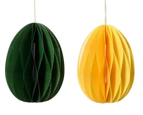 Œufs en papiers x 2 vert et jaune - Ø 4,5 x H 6 cm
