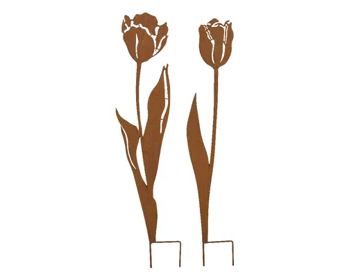 Pique de jardin fer tulipe coloris marron en fer - 13 x 0,5 cm