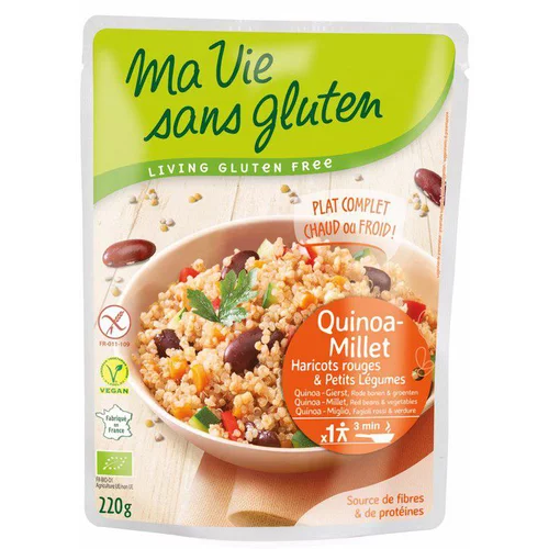 Repas de quinoa, millet et légumes bio en doypack de 220 g