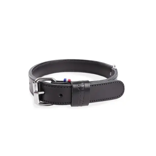 Collier pour chien en cuir double épaisseur coloris noir Martin Sellier - Taille 25/55