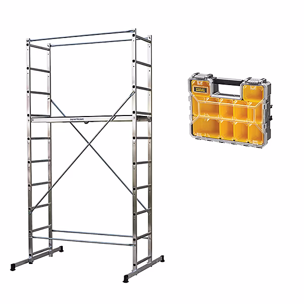 Echafaudage domestique: Hauteur de travail max 3.78m + Organisateur 10 compartiments STANLEY – 203702, ORGANISA