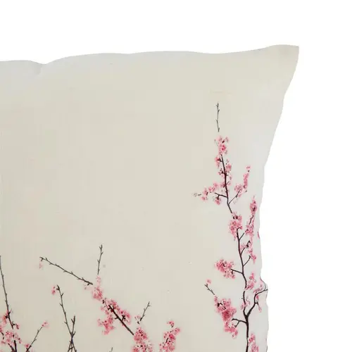 Coussin en coton et lin crème à motifs branches de cerisier rose - 45 x 45 cm