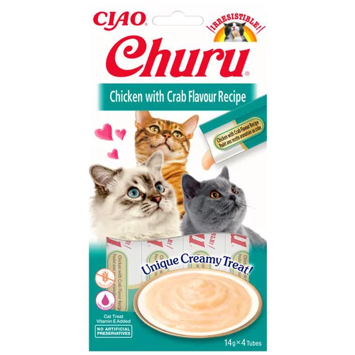 Friandises liquides pour chat poulet/crabe Inaba churu - 4 x 14 g
