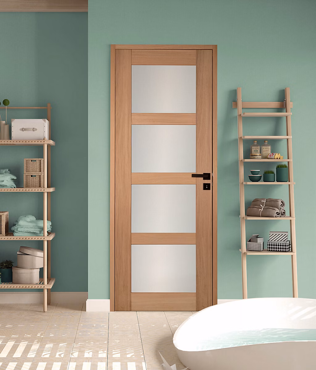 Bloc-porte (porte battante avec encadrement) – Bloc porte 4 Vitrages CETUS bois chêne européen 2040 x 830 Droite