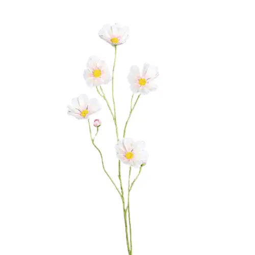 Tige de cosmos blanc rose à 5 fleurs 2 boutons - 91 cm