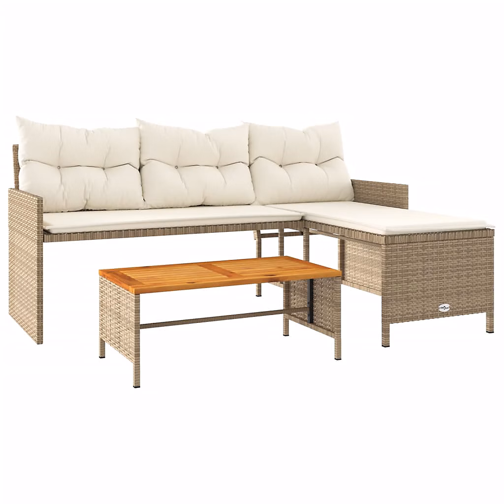 Canapé de jardin avec table et coussins en forme de L beige vidaXL – Réf. YOKYXRAFC2627348845