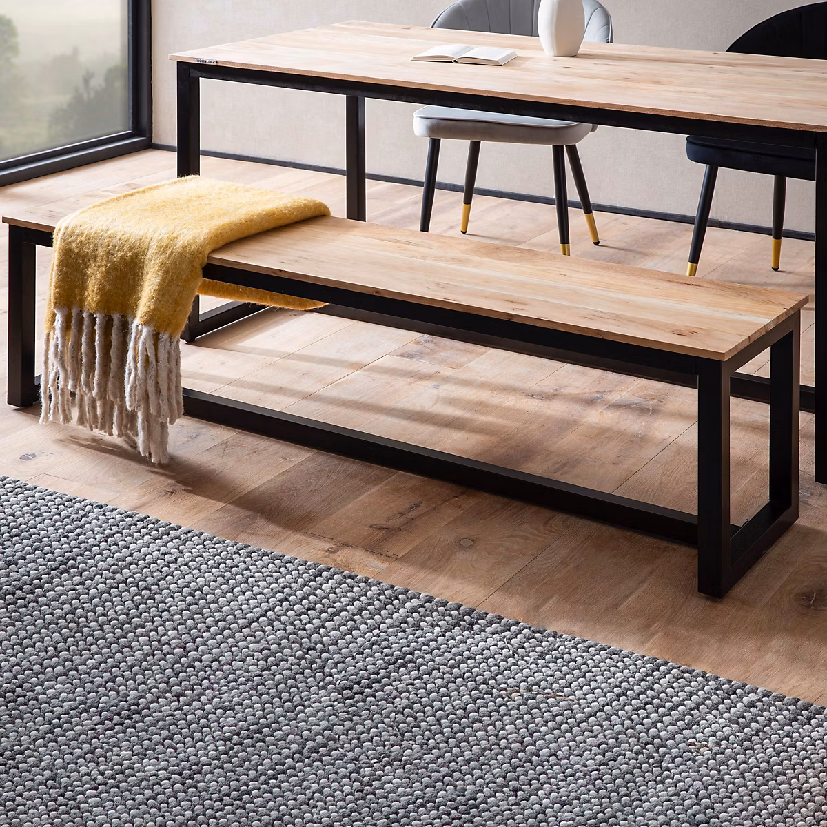 Banc Salle à Manger Cuisine Bois Massif Acacia Métal Style Industriel FineBuy – Réf. KSCDYFQFL7373347621