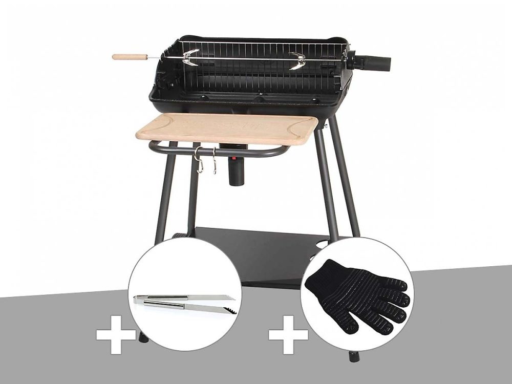 Barbecue charbon Bergamo + Pince en inox + Gant de protection – Somagic
