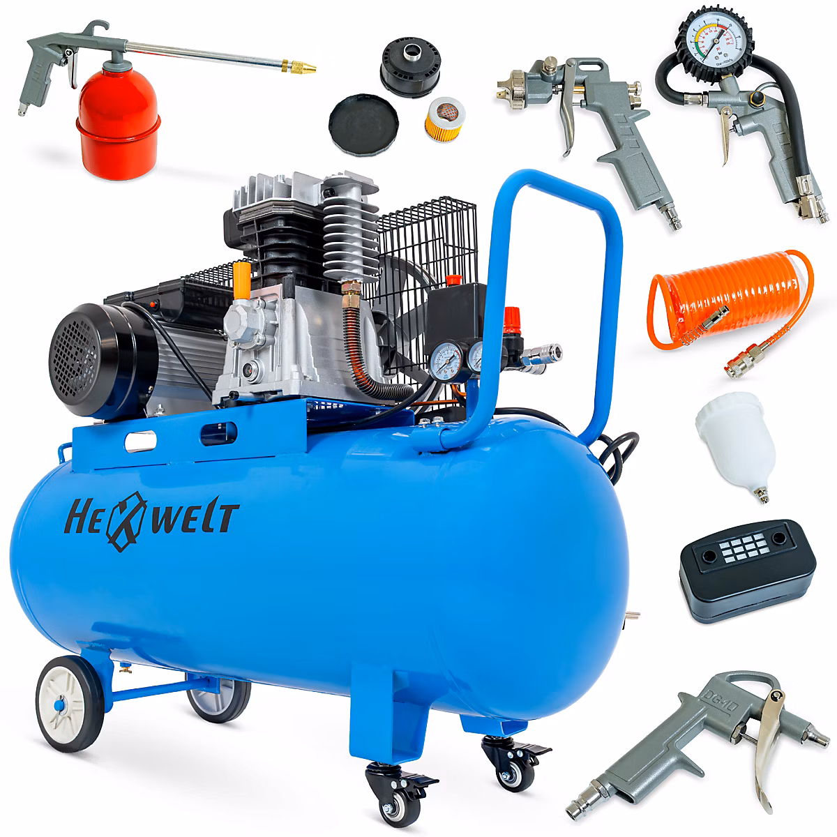 Compresseur et accessoire – Compresseur à air à huile HEXWELT de 100 litres 8 bars à 1 piston ensemble 1 pièce.