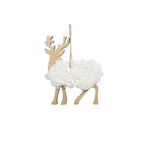 Suspension renne laine coloris blanc en bois - 10 x 2,5 x 10 cm