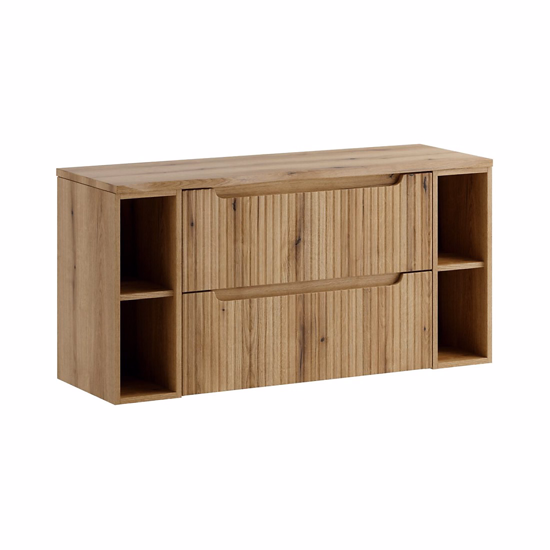 Ensemble de salle de bain VANO chene clair 120cm : meubles sous vasque à tiroirs avec niches visibles et plan pour vasque – Réf. ZNYMXRLMP7544895354