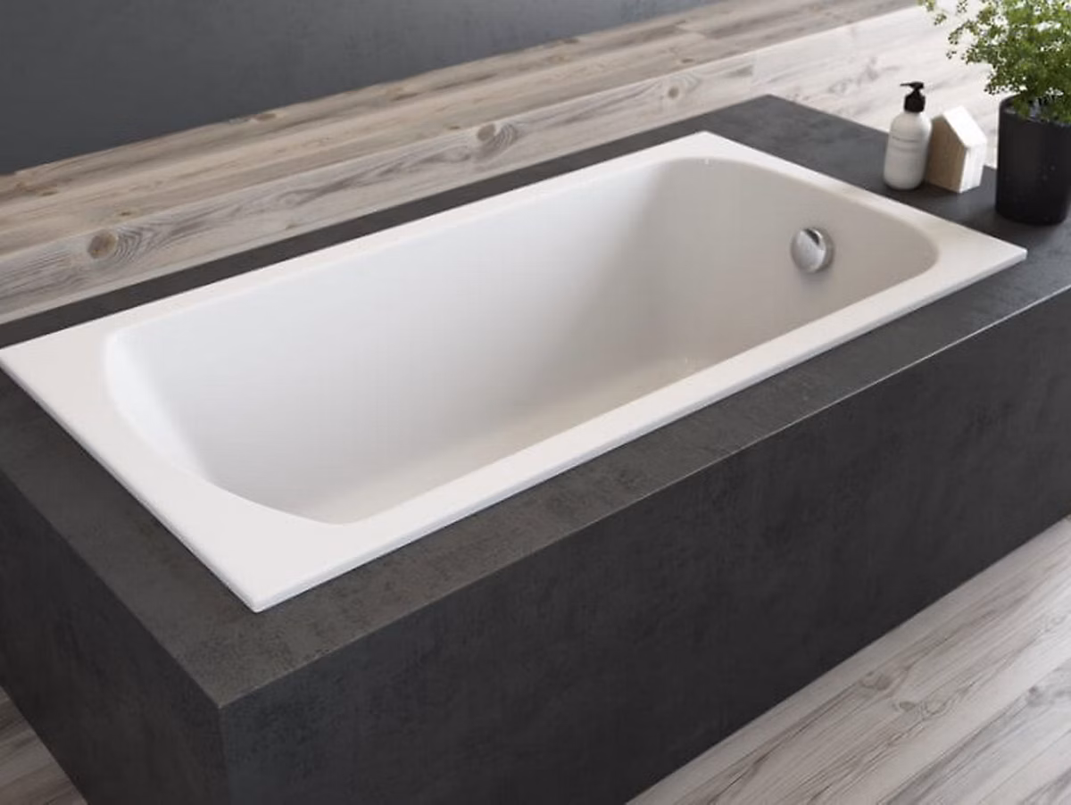 Baignoire rectangulaire 140 x 70 CLASSIC SLIM acrylique blanc + Support stabilisateur en polystyrène + Pieds + Vidage à chromé | Baignoire