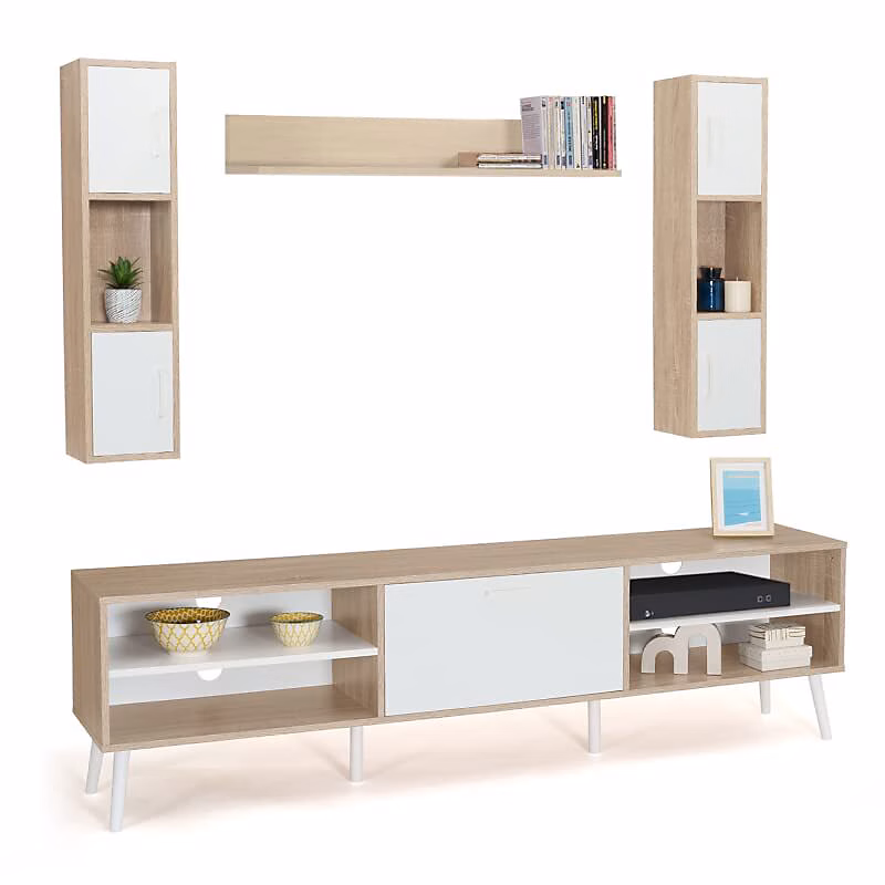Ensemble Meuble TV 180 cm et étagères Bois et Noir | Meuble
