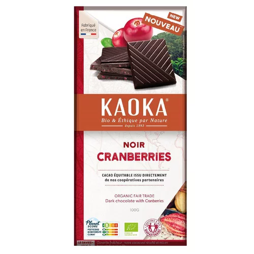 Chocolat noir 58% cranberries bio Kaoka - 100 g