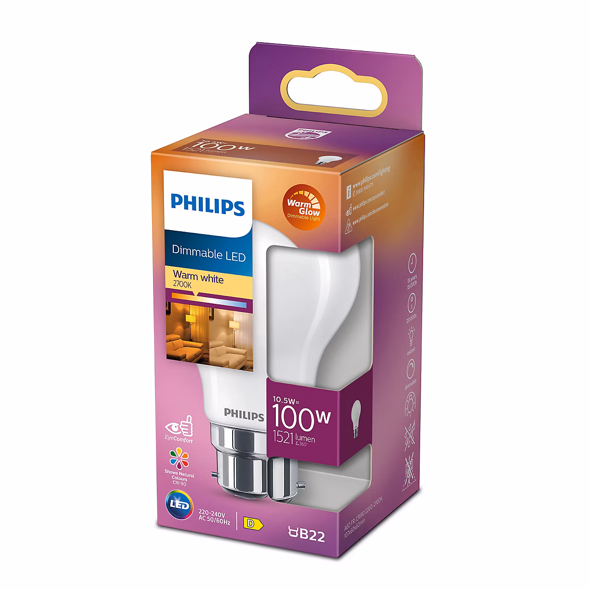 Ampoule LED B22 A60 dépoli 1521 lm blanc chaud dimmable 13 W Philips – Réf. FIRNEIQVC2925150863