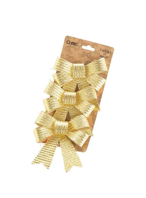Lot de 3 nœuds coloris jaune en polyester - 10 x 12,7 cm