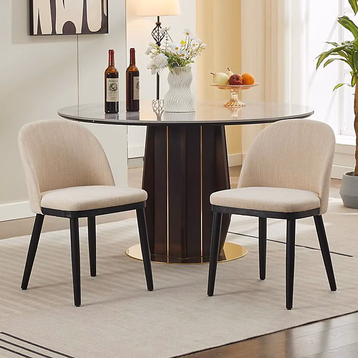 Chaises de Salle à Manger – HOERFURIY, – Scandinave, Lin et Bois Massif, Beige, lot de 2