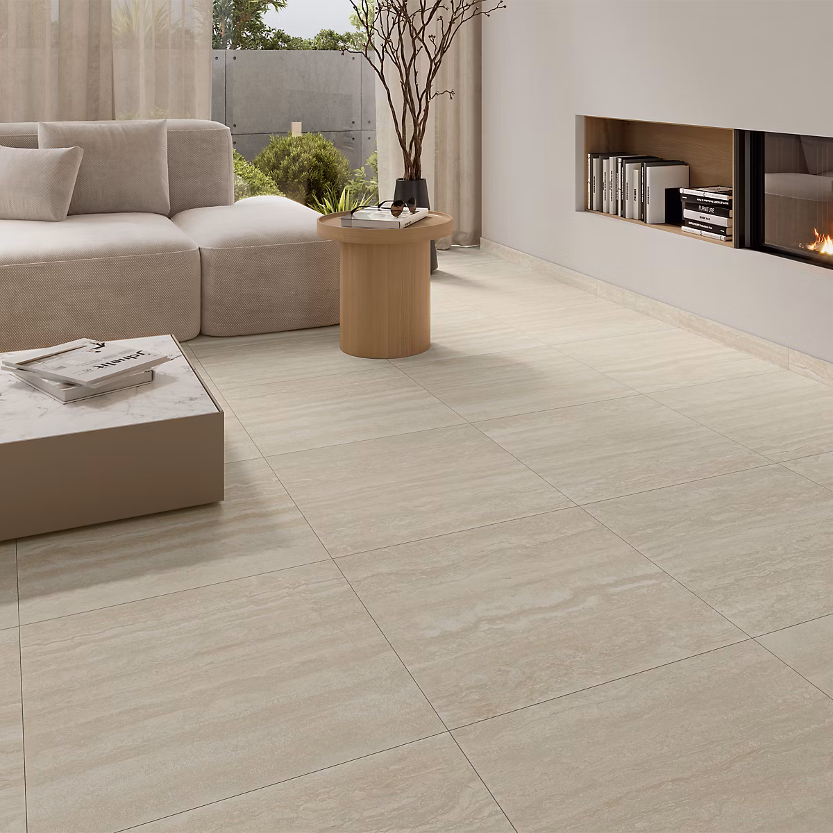 Carrelage sol et mur intérieur beige effet pierre L.59 – 5 x l.59,5 cm x ép.9,5 mm, Kyat
