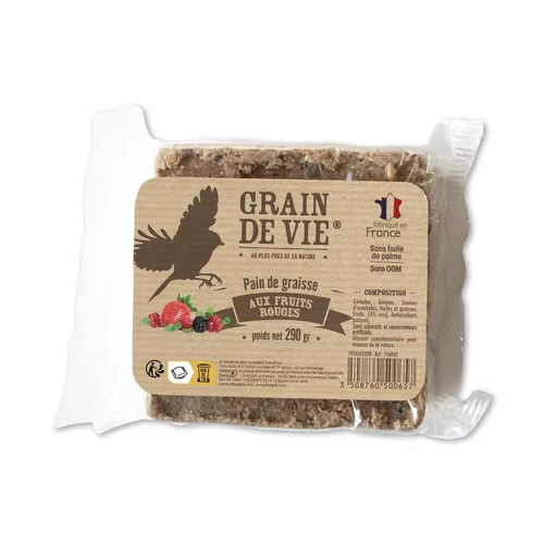 Pain de graisse aux fruits rouges pour oiseaux Grain de vie – 290 g