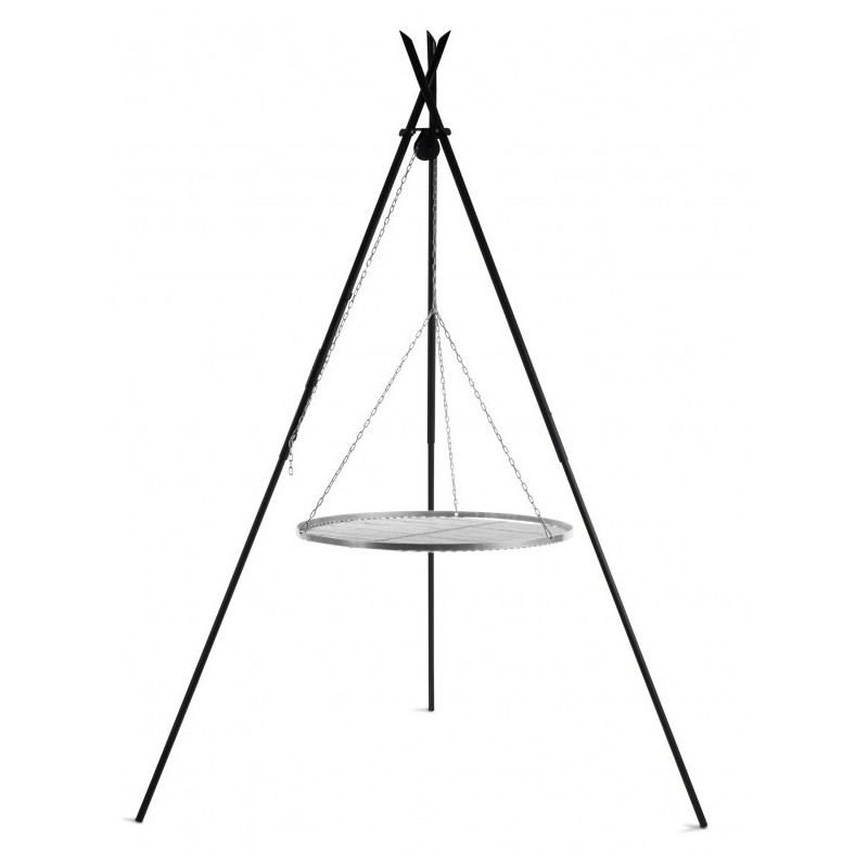 Barbecue Grille de Cuisson suspendu «TIPI» sur Trépied 210 cm – en acier inox 80 cm - Réf 111445