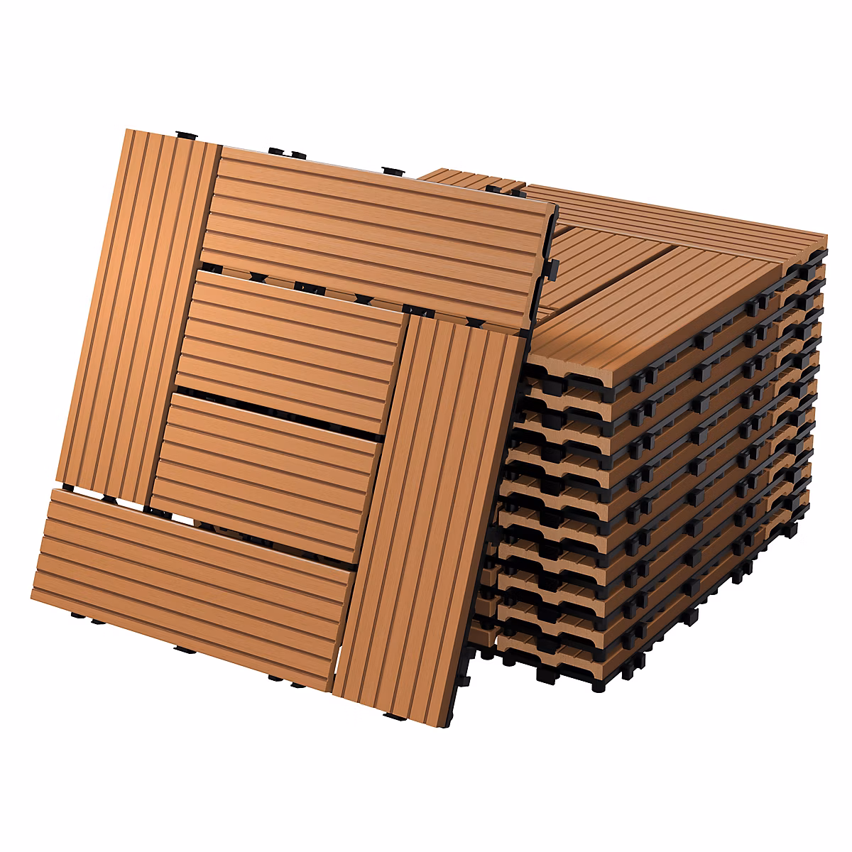 Carreaux de sol WPC 30 × 30cm 1 m² mosaïque pour jardin piscine patio marron clair