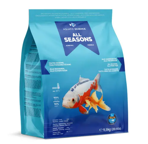 Nourriture annuelle pour poisson d'étang de minimum 25 cm de long Aquatic Science All Seasons - Taille L sac de 9,5 kg