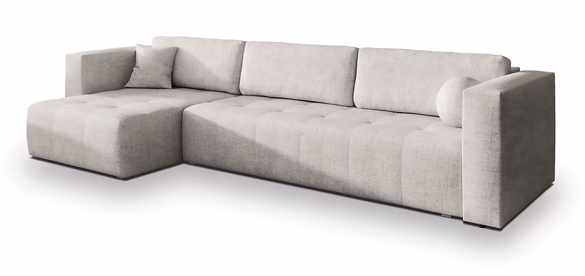 Canapé d'angle olvera beige en tissu texturé avec fonction de couchage – Réf. FNAXJPXZL8754524439