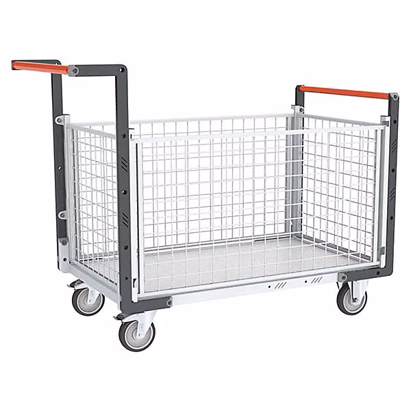 Chariot modulaire grillagé 4 côtés | 2 dossiers et 2 ridelles – Plateau 815 × 455mm – Charge max 250kg – 806724145