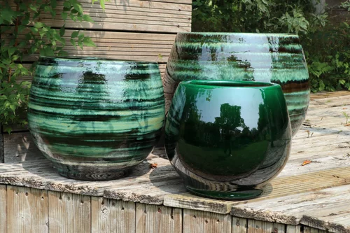 Pot en terre émaillée vert Jade Les Poteries d'Albi Bahia - Ø 43 x H 46 cm