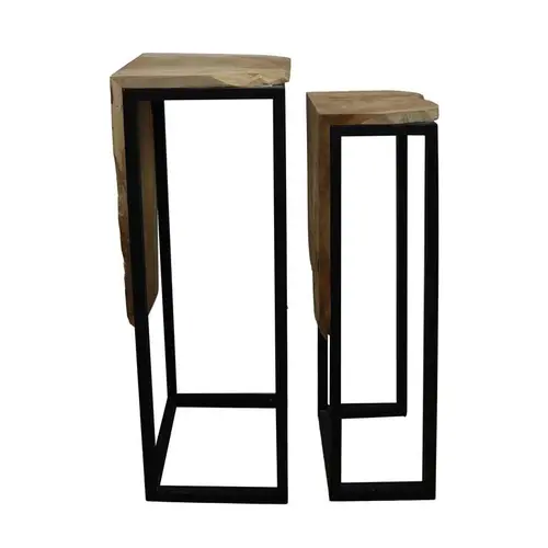 Table d’appoint en teck à socle noir - 23 x 22 x 70 cm