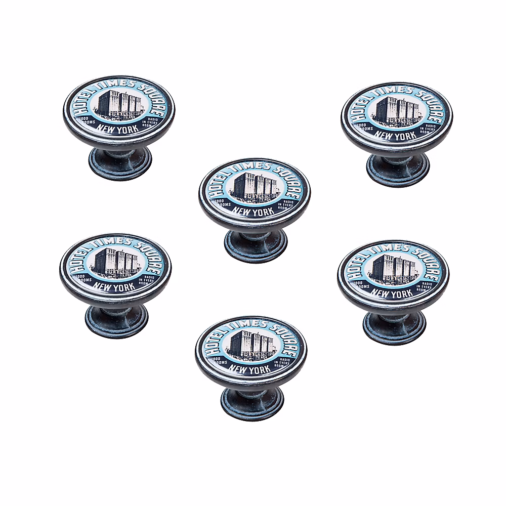 6 Un. bouton poignées de meuble Vintage Retro métal rouille décapé hôtel NEW YORK – diamètre 37MM