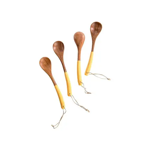 Petite cuillère ovale en bois jaune x 4 - 15 x 3 x 1 cm)