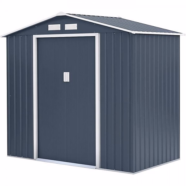Abri de jardin en métal 2 – 71 m² | 213 × 127 × 195 cm | PLUTON | Kit d'ancrage inclus | 2 portes coulissantes | Gris